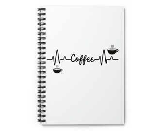 Coffee Heartbeat Spiral Notebook / Journal - Ruled Line