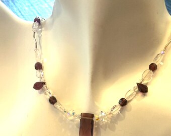 Silver Tubes, Czech Glass,  Swarovski Crystals, Amethyst, & Silver Toggle Clasp Necklace