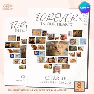 Cat Loss Memorial Photo Collage Template: Heart Tribute (Canva, Digital Download)