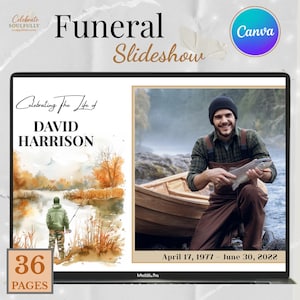 Fishing Memorial Slideshow Template – Outdoor Funeral Tribute Video – Editable Celebration of Life Photo Montage