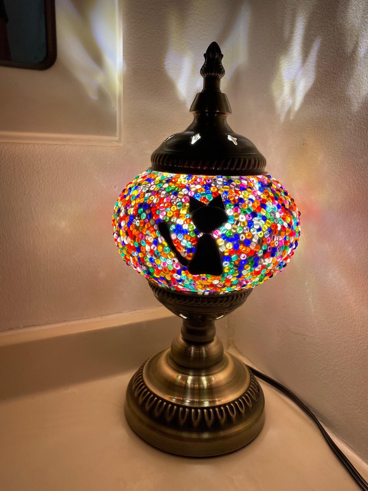 Colourful Cat Lamp Turkish Style Handmade in Canada Black Cat