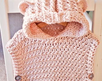 MODELLO Pullover all'uncinetto - Poncho con cappuccio - Pullover (taglie da 1-2 anni fino a XL per adulti) (solo in inglese)