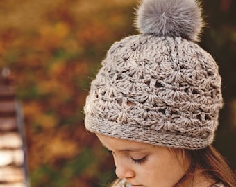 Crochet PATTERN - Faux Fur PomPom Hat (baby to adult) (English only)