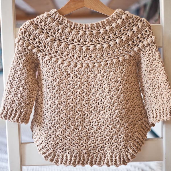 Crochet PATTERN  - Jasmine Sweater (child sizes 1-2y up to 9-10years and adult size S/M) (English only)