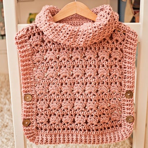 Crochet PATTERN Rose Poncho Pullover sizes from 1-2y up to Adult XL English only image 1