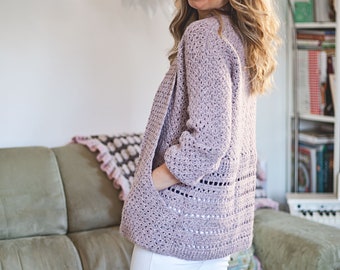 Crochet PATTERN  - Shawl Pocket Open Front Cardigan (English only)