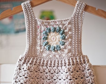 Crochet PATTERN  - Granny Square Romper (sizes 0-3, 6-9, 12-18 months) (English only)