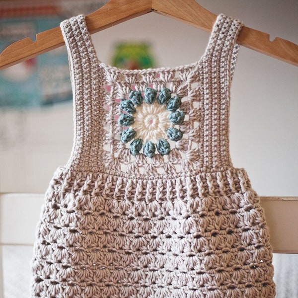 Crochet PATTERN  - Granny Square Romper (sizes 0-3, 6-9, 12-18 months) (English only)