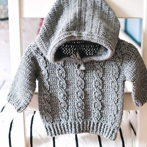 Crochet PATTERN  - Favorite Cable Hoodie (child sizes 6-12m up to 9-10y) (English only)