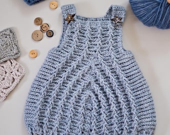 Crochet PATTERN  - Willow Romper (sizes 0-6, 6-12, 12-18 and 18-24 months) (English, Spanish, French)