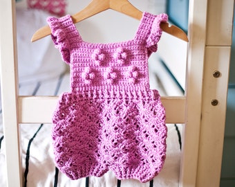 Crochet PATTERN  - Lilac Romper (sizes 0-6, 6-12, 12-18 and 18-24 months) (English only)