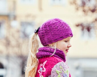 Crochet PATTERN  - Buttoned Hat and Scarf set (baby to adult sizes) (English only)