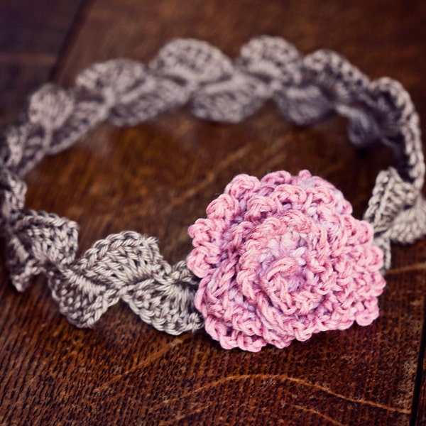 Crochet PATTERN  - Centifolia Rose Headband (sizes - baby to adult) (English only)