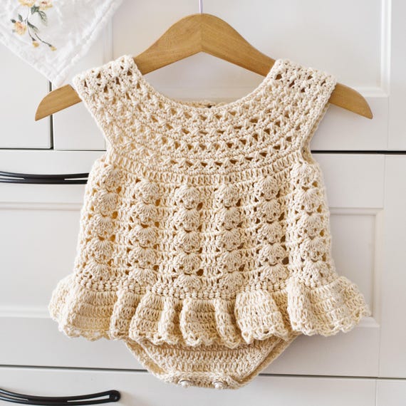 crochet romper dress Paloma Cherry Crochet Baby Romper Cute Baby Romper Ivory / 6M