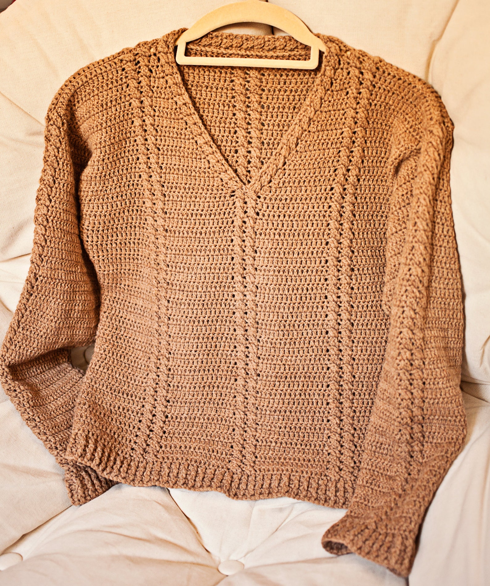 Crochet PATTERN - Cable V-neck Sweater (sizes From 0 up to 12 Years) - Etsy
