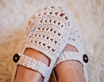 Crochet PATTERN  - Ladies Milky Slippers (English only)