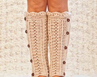 Crochet PATTERN - Ivory Buttoned Leg Warmers (English only)