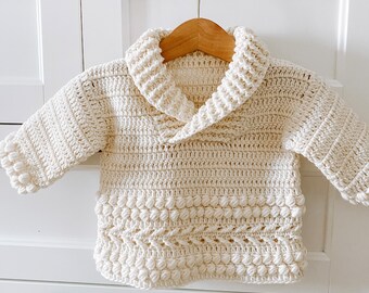 Crochet PATTERN  - Shawl Collar Sweater (child sizes 0-6m up to 9-10years) (English only)