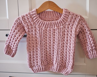 Crochet PATTERN Pink Powder Sweater child Sizes 6-12m up to 9-10years  english Only 