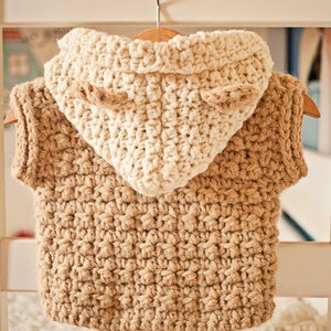 Crochet PATTERN Super Bulky Hooded Vest sizes baby up to 12 years English only imagem 2