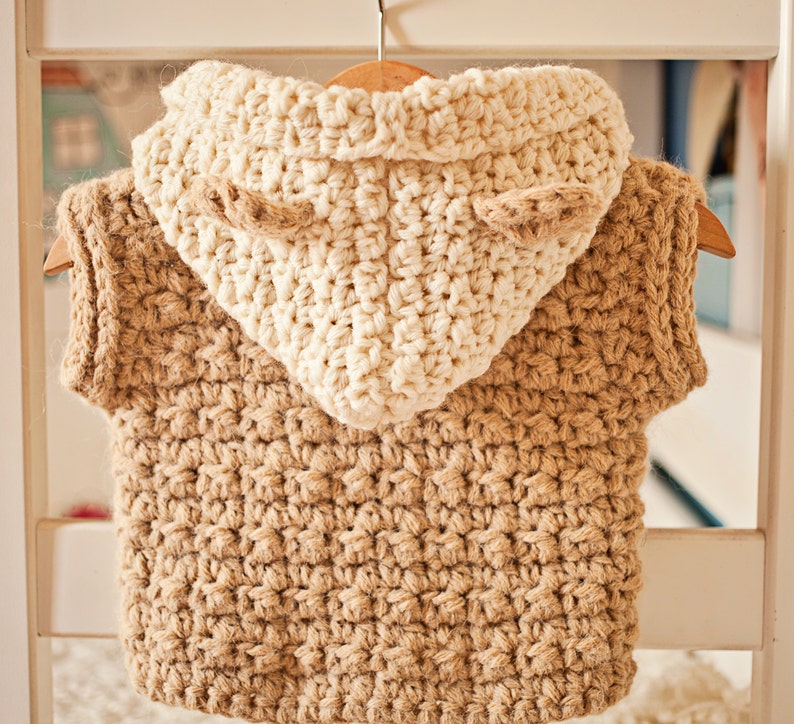 Crochet PATTERN Super Bulky Hooded Vest sizes baby up to 12 years English only imagem 2