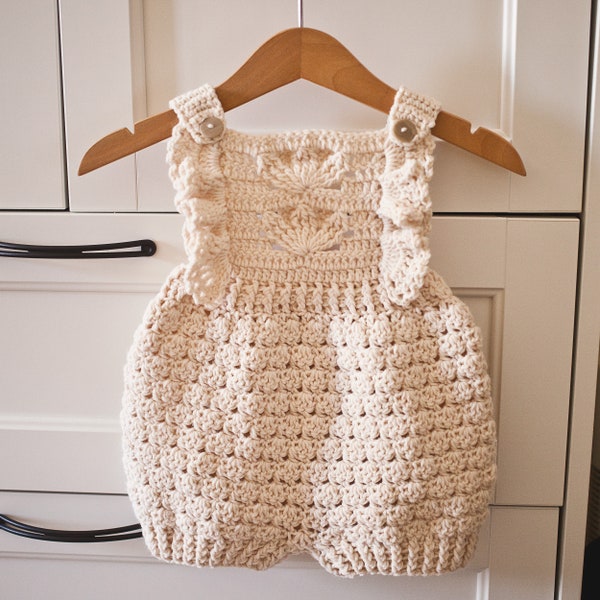 Crochet PATTERN  - White Lily Romper (sizes 0-6m, 6-12m, 12-18m, 18-24m