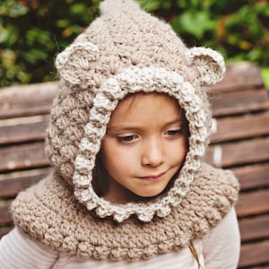 Crochet PATTERN Kitten Hooded Cowl baby to adult English only image 1