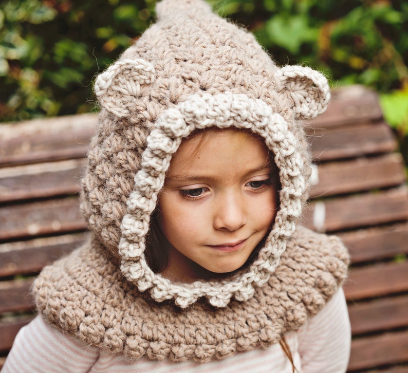 Crochet PATTERN Kitten Hooded Cowl baby to adult English only image 1