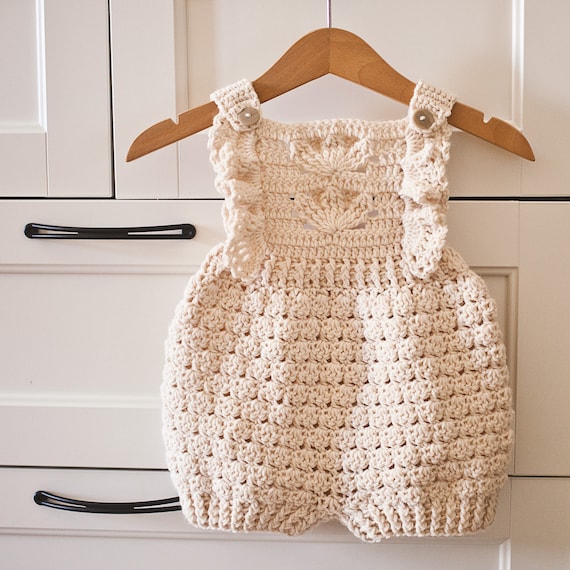 Crochet PATTERN - White Lily Romper (sizes 0-6m, 6-12m, 12