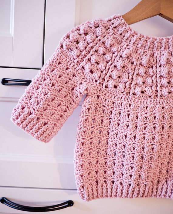 PATRON DE CROCHET Sueter Pink Powder tallas de nino 6 12m hasta 9 10 anos solo en ingles Etsy Mexico