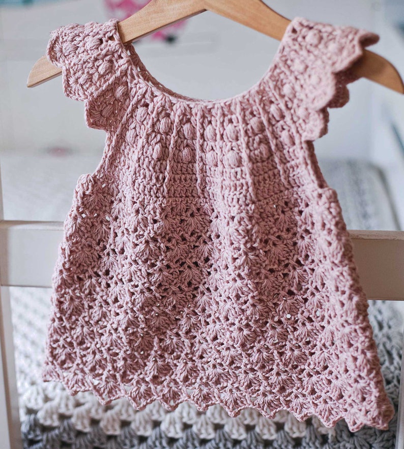 Crochet dress PATTERN Dusty Rose Dress sizes up to 10 years English only image 1