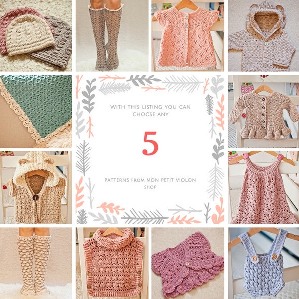 Pattern Package - choisissez n’importe quel 5 motifs de crochet (anglais uniquement)