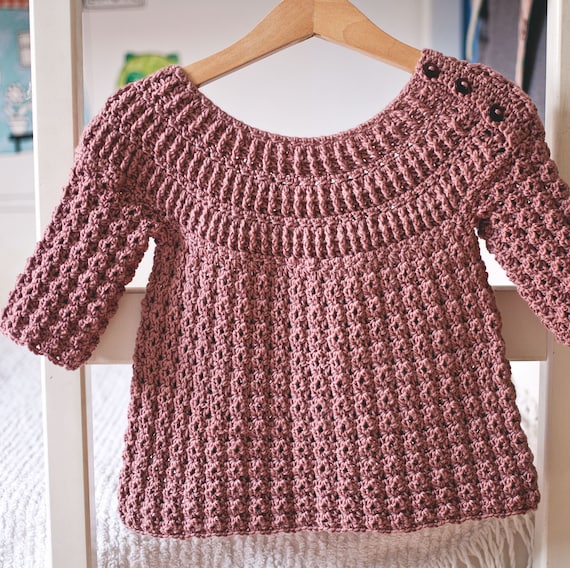 Crochet PATTERN Ribbed Yoke Sweater child Sizes 6-12m up to 9