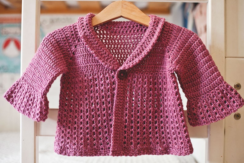 Crochet PATTERN Berry Cardigan sizes baby up to 8 years English only image 1