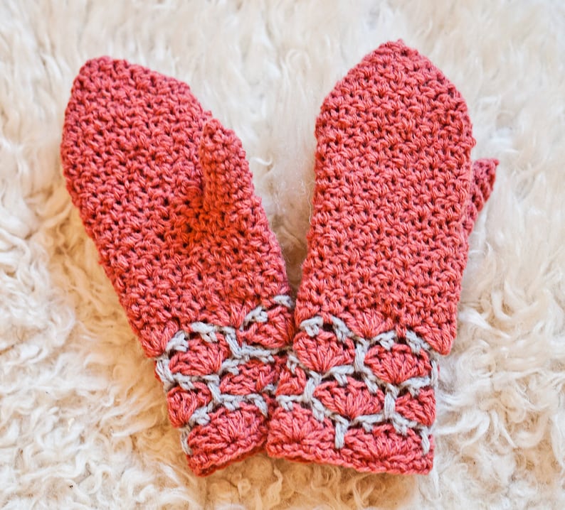 Crochet PATTERN Homeycomb Mittens adult, child and toddler sizes included English only image 1