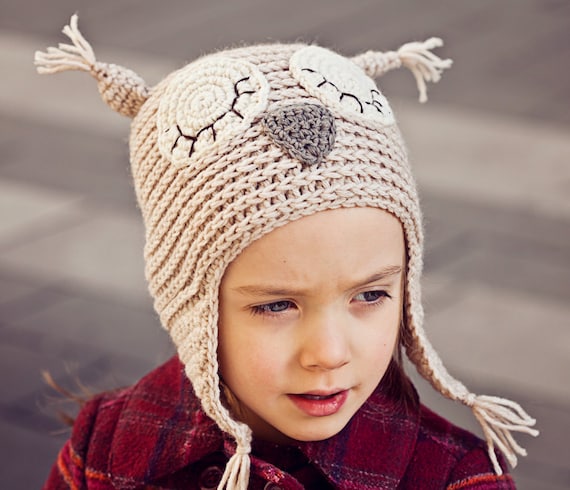 Baby Girl Boy Kids Toddler Knit Crochet Hat Cap Beanie Ear Flap Winter Pearl 