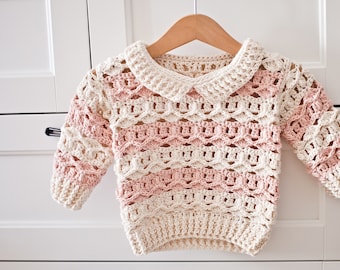 PATRÓN a Crochet - Suéter de encaje y rayas (tallas bebé hasta 10 años) (solo en inglés)