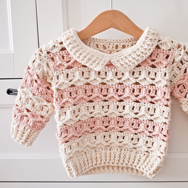 PATRÓN a Crochet - Suéter de encaje y rayas (tallas bebé hasta 10 años) (solo en inglés)