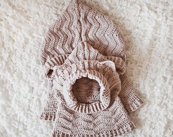 Crochet hat PATTERN - Sand Cat Hooded Cowl (baby to adult) (English only)