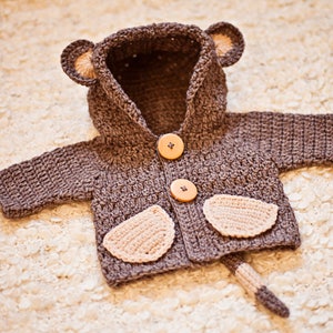 Crochet PATTERN Monkey Hooded Cardigan sizes baby up to 8 years English only image 2