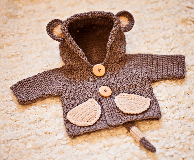 Crochet PATTERN Monkey Hooded Cardigan sizes baby up to 8 years English only image 2