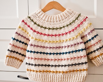 Häkelanleitung - Regenbogen-Pullover (Kindergrößen 0-6m bis 9-10j) (nur auf Englisch)