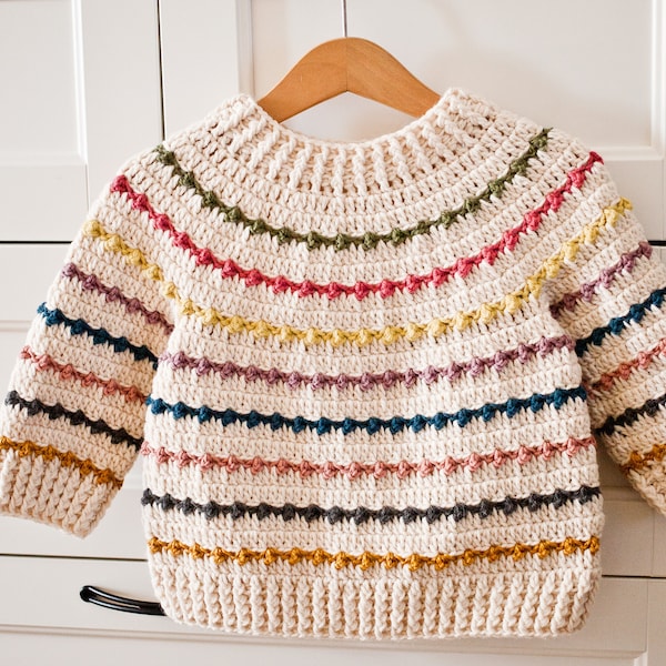 Häkelanleitung - Regenbogen-Pullover (Kindergrößen 0-6m bis 9-10j) (nur auf Englisch)