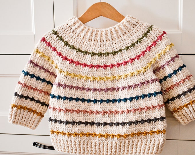 Crochet Colorful Sweater, Striped Patchwork Sweater, Big Sleeves Warm ...