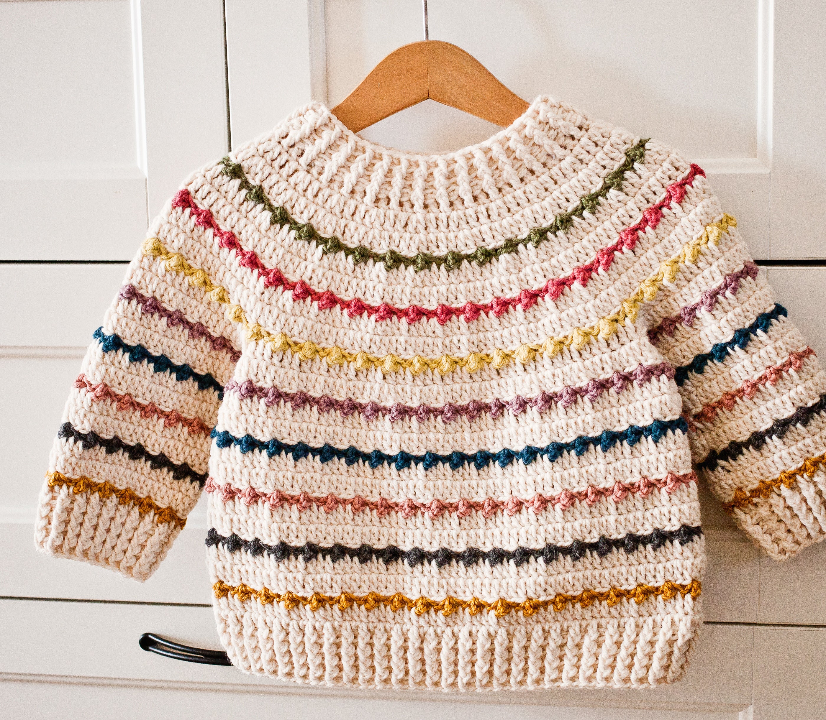 Crochet PATTERN Ribbed Yoke Sweater child Sizes 6-12m up to 9