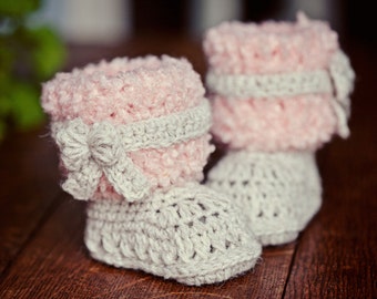 Crochet PATTERN for baby booties - Faux Fur Boots (English only)