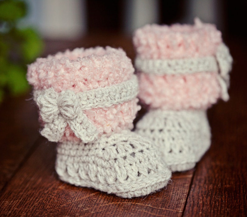 Crochet PATTERN for baby booties Faux Fur Boots English only image 1