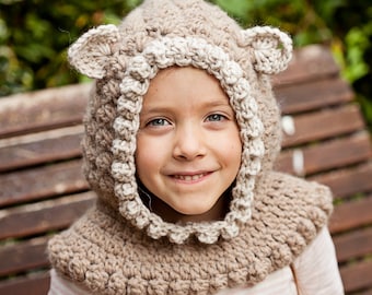 Crochet PATTERN - Kitten Hooded Cowl (baby to adult) (English only)