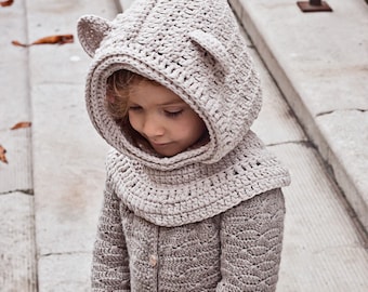 Crochet hat PATTERN - Polar Bear Hooded Cowl (baby to adult) (English only)