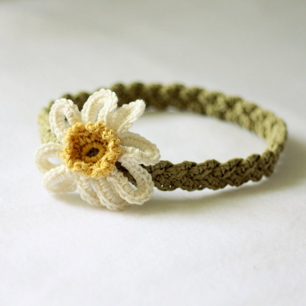 Crochet PATTERN - Daisy Braided Headband (sizes - baby to adult) (English only)